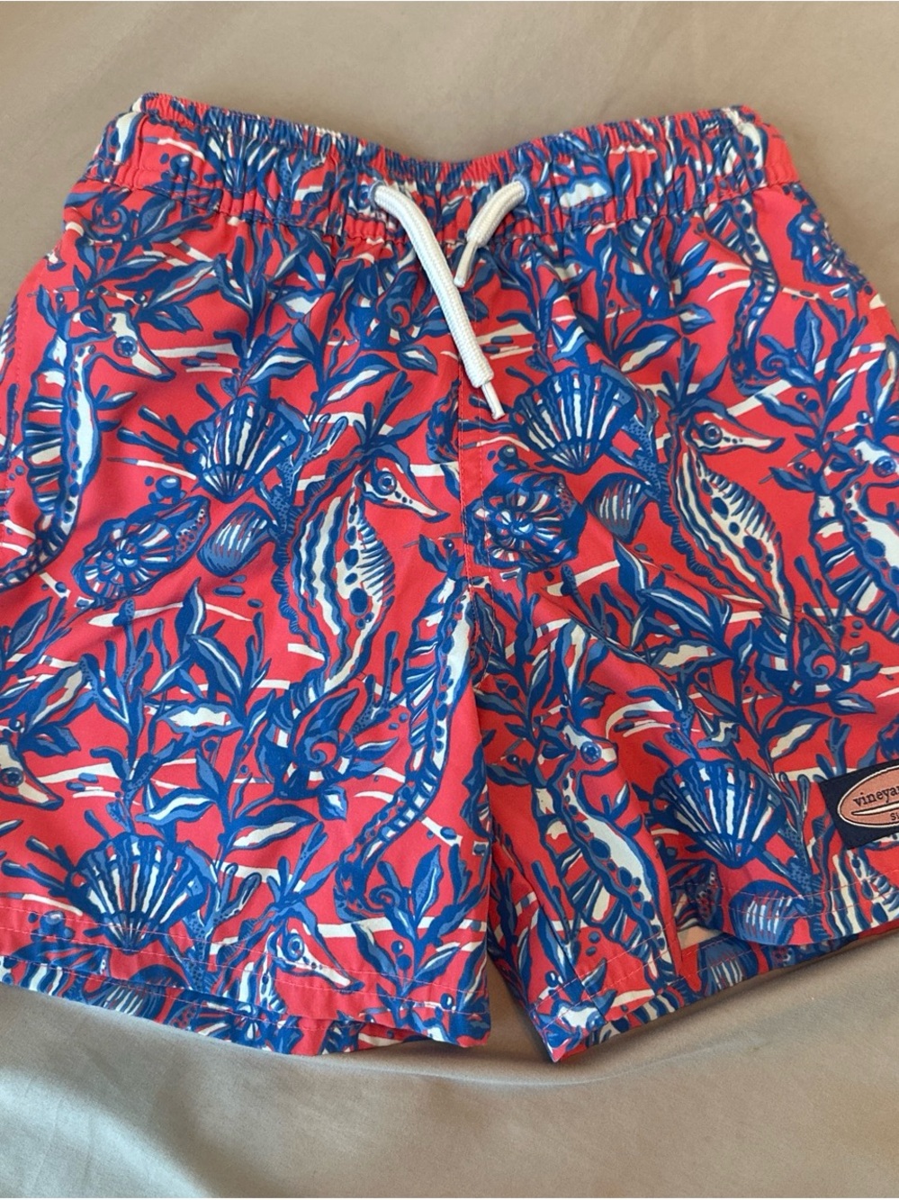 Vineyard Vines Boys Red and Blue Patterned Swim Shorts Size 6